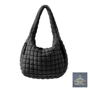 Large Quilted Puffer Hobo Shoulder Bag, Nylon Tote Crossbody Carryall